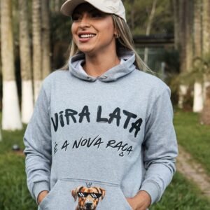 Moletom Vira lata é a nova raça com imagem do caramelo (cor: cinza)